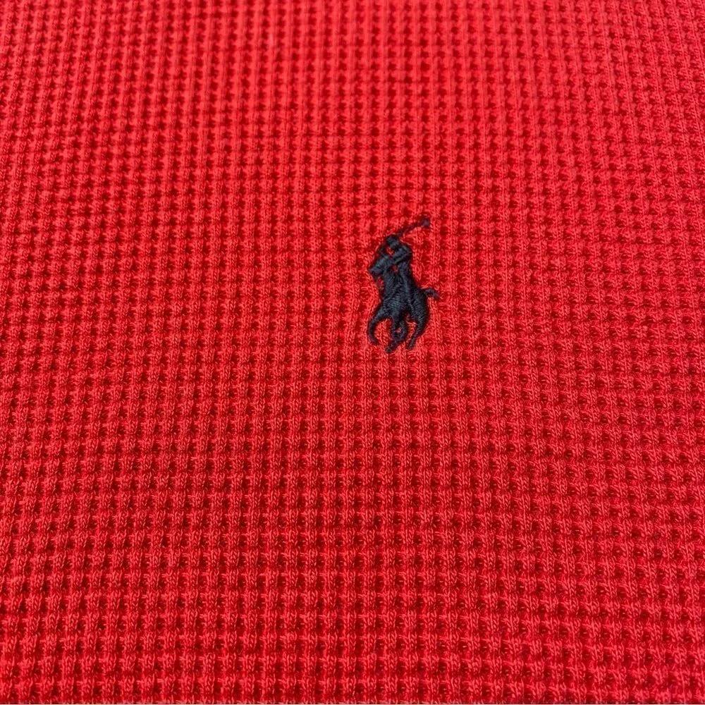 Polo Ralph Lauren Red Crew Neck Waffle Knit Long Sleeve Shirt Size XL
